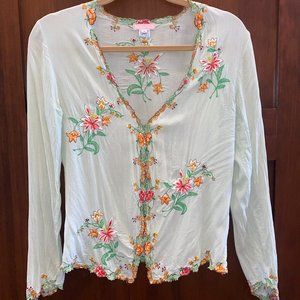 Balamani Handmade Womens Embroidered Shirt / Sweater (Natural Material) - Size M